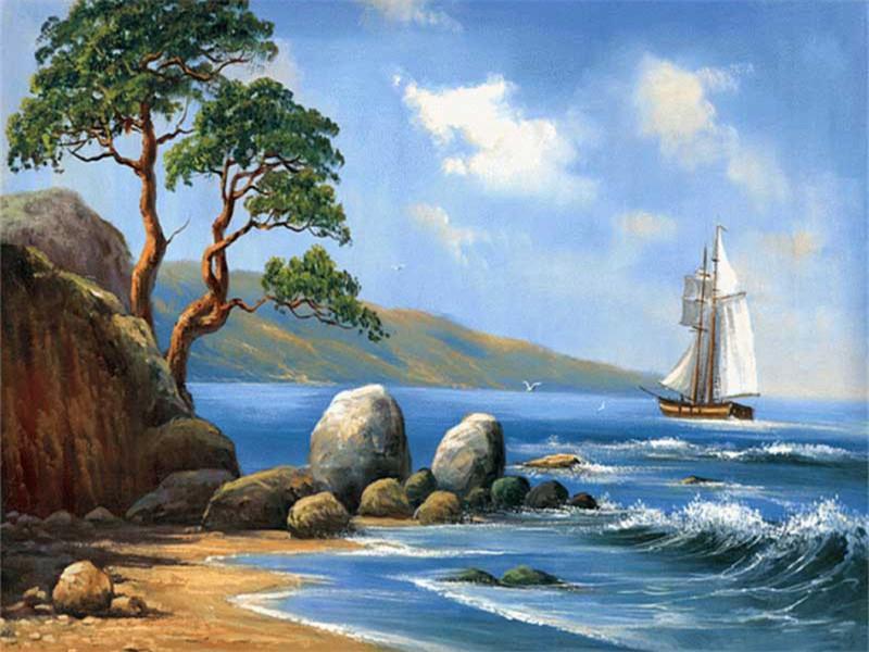 Paisaje de Barco Navegando en el Mar Pintar por Números