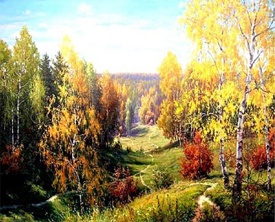 Paisaje de Bosque Colorido en Otoño Pintar por Números