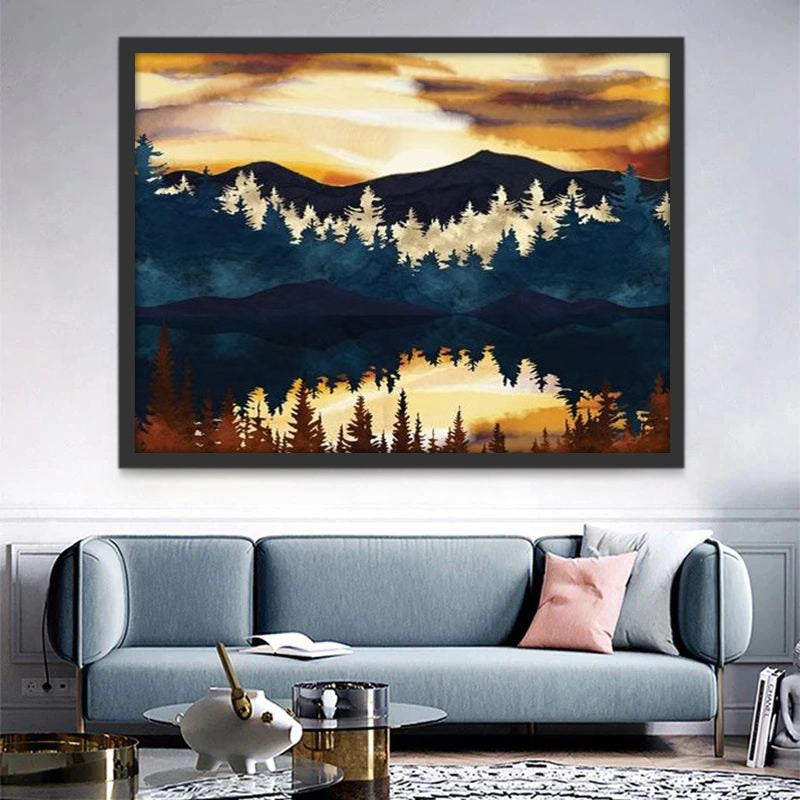 Paisaje de Bosque de Pinos y Montañas Pintar por Números