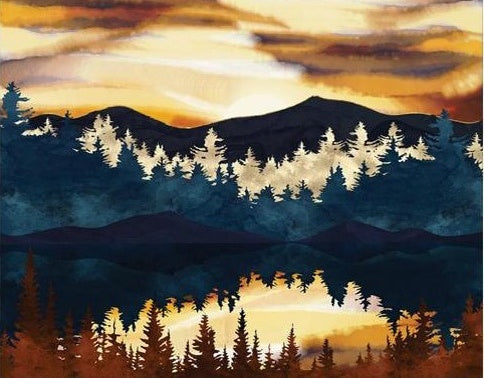 Paisaje de Bosque de Pinos y Montañas Pintar por Números