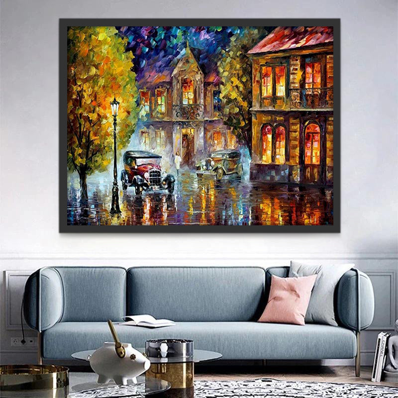 Paisaje de Calle con Coches y Casas Pintar por Números