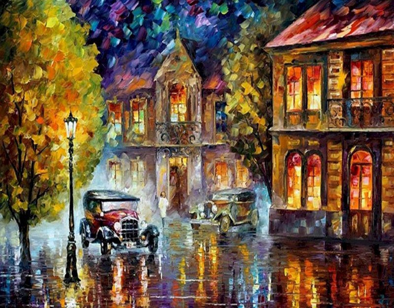 Paisaje de Calle con Coches y Casas Pintar por Números