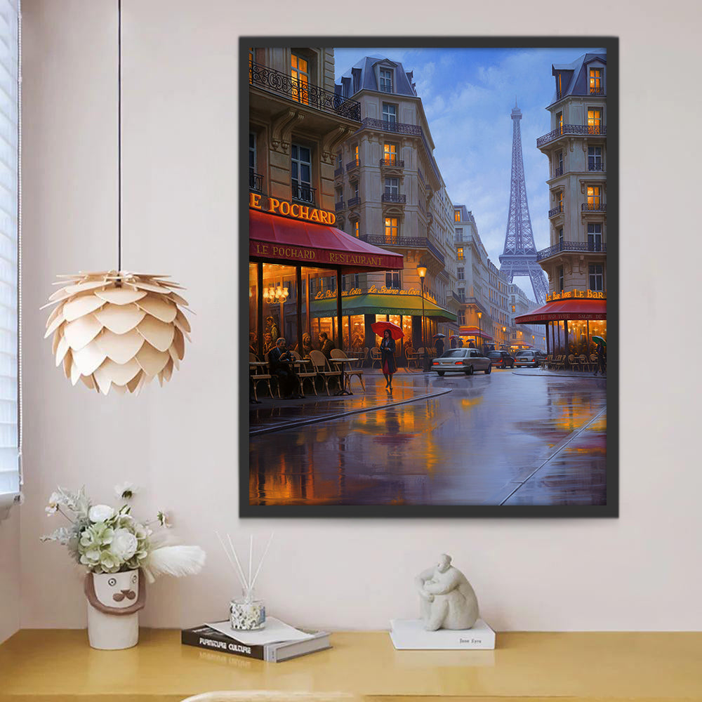 Paisaje de Calle en París con Torre Eiffel Pintar por Números