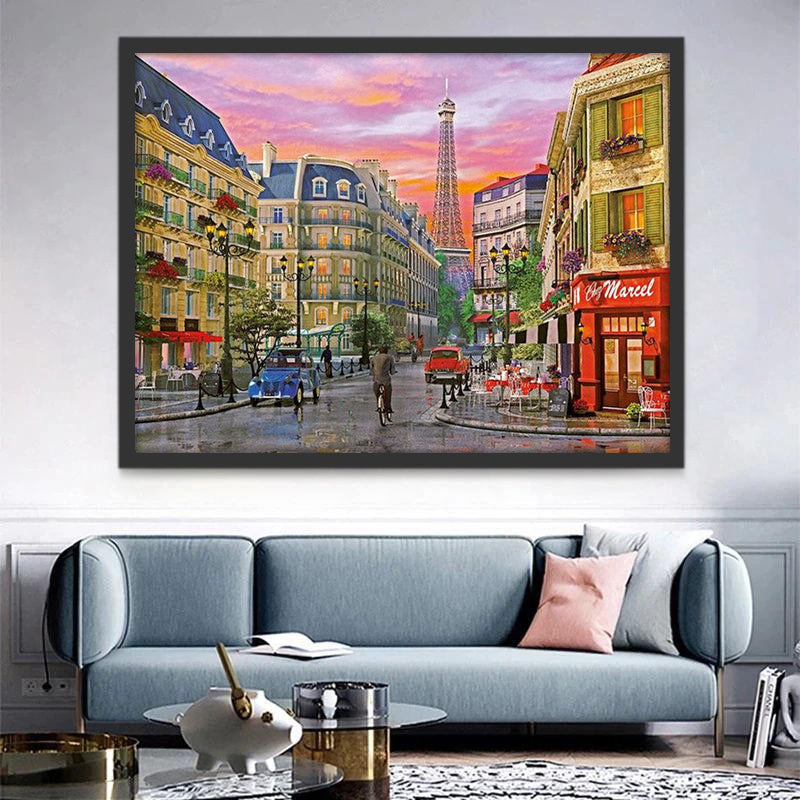 Paisaje de Calle y Torre Eiffel en París Pintar por Números