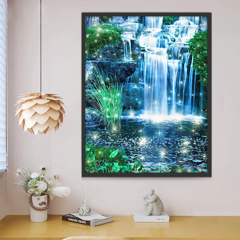 Paisaje de Cascada y Plantas Verdes Pintar por Números
