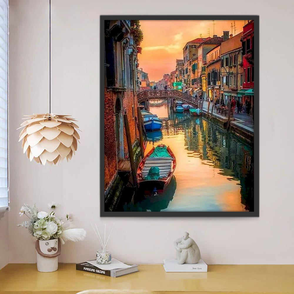 Paisaje de Ciudad con Canal al Atardecer Pintar por Números