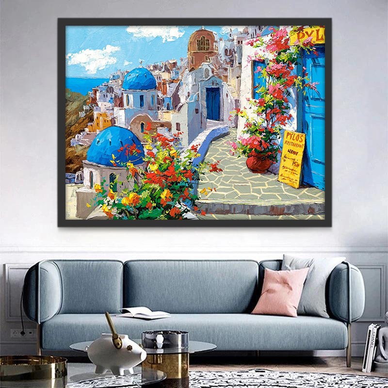 Paisaje de Ciudad en Santorini Pintar por Números