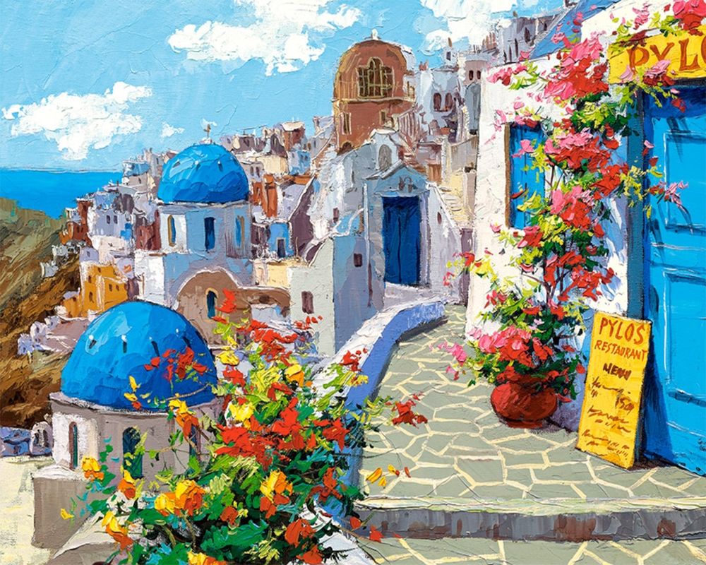 Paisaje de Ciudad en Santorini Pintar por Números