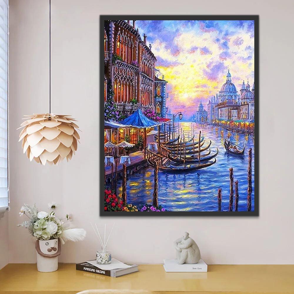 Paisaje de Ciudad en Venecia al Atardecer Pintar por Números