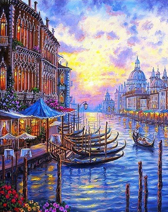 Paisaje de Ciudad en Venecia al Atardecer Pintar por Números