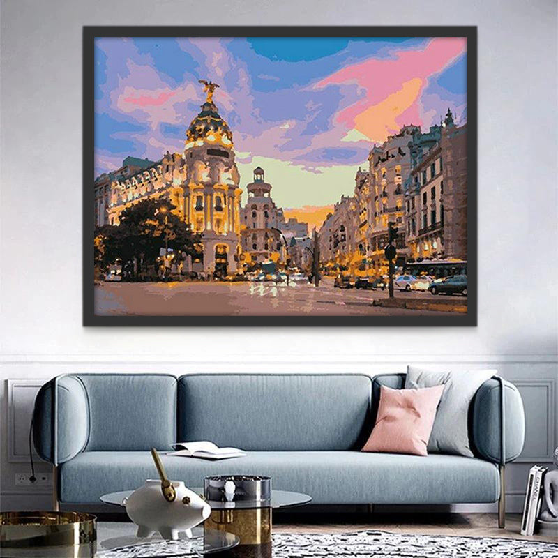 Paisaje de Ciudad y Cielo Colorido Pintar por Números