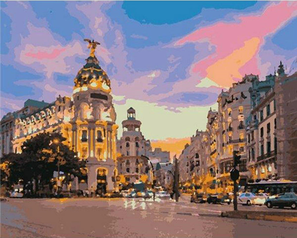 Paisaje de Ciudad y Cielo Colorido Pintar por Números