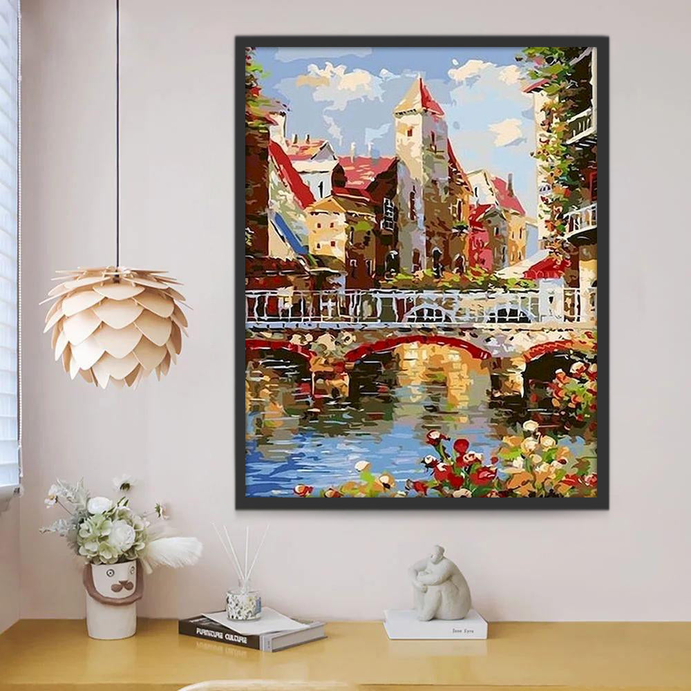 Paisaje de Ciudad y Puente Pintar por Números