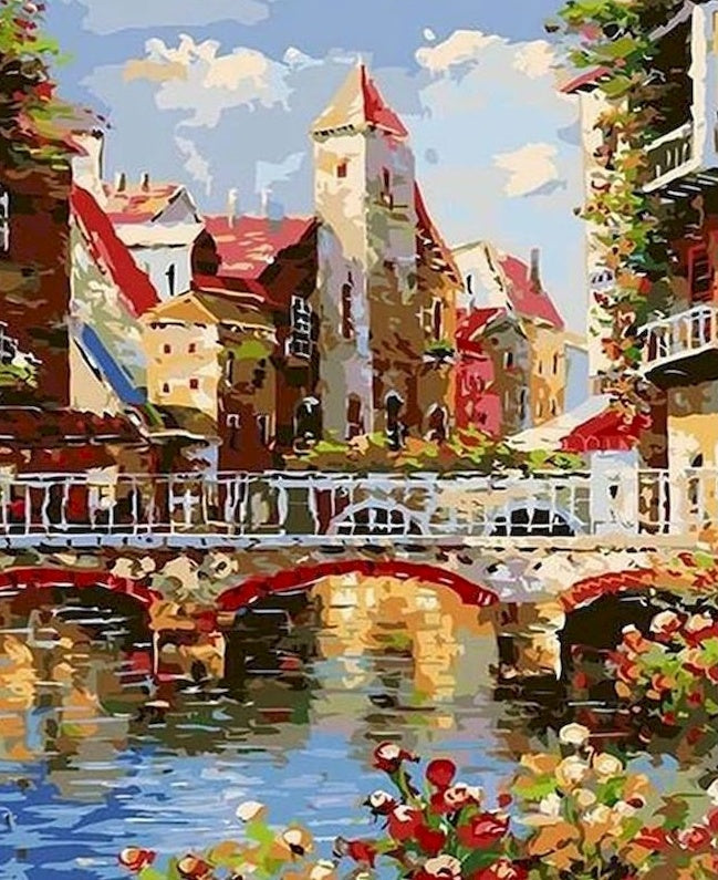 Paisaje de Ciudad y Puente Pintar por Números