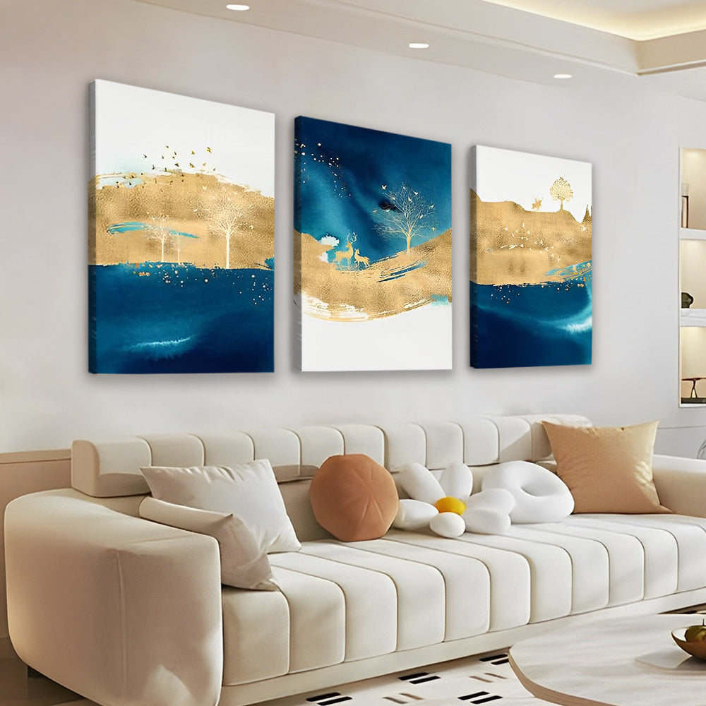 Paisaje de Color Dorado y Azul 3 Partes Pintar por Números