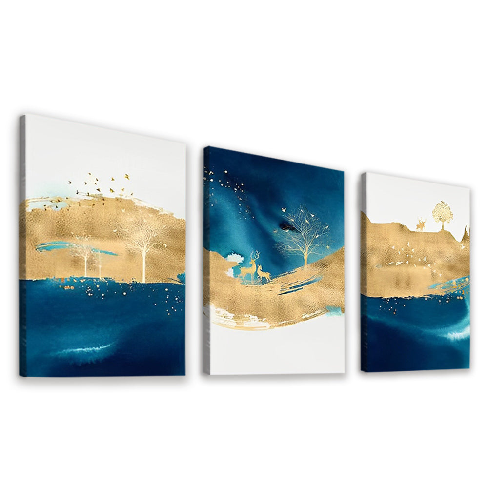 Paisaje de Color Dorado y Azul 3 Partes Pintar por Números