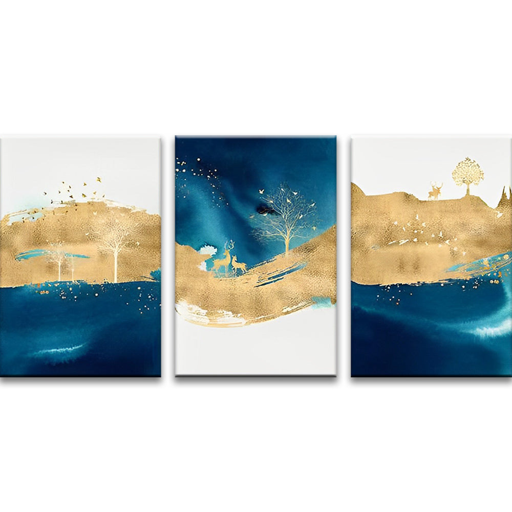 Paisaje de Color Dorado y Azul 3 Partes Pintar por Números