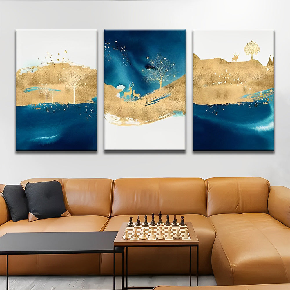 Paisaje de Color Dorado y Azul 3 Partes Pintar por Números