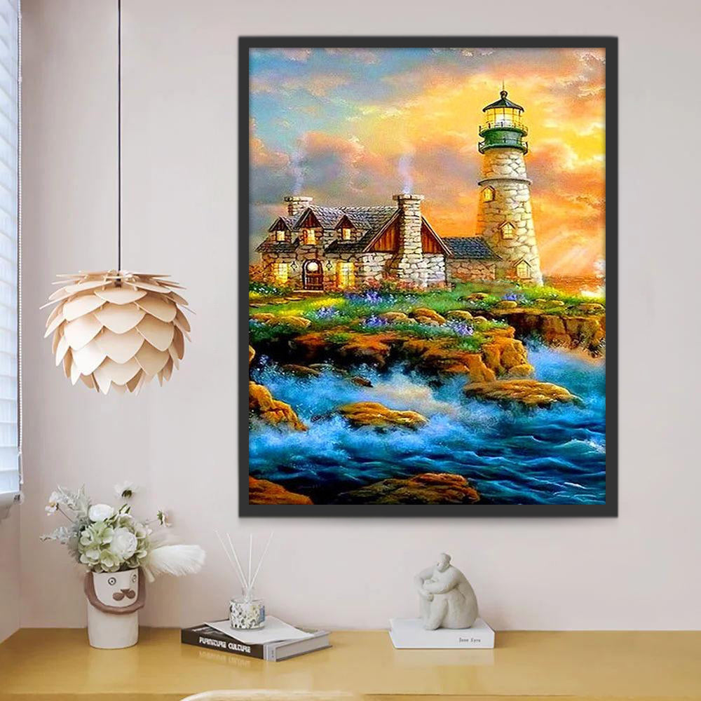 Paisaje de Costa con Casa y Faro Pintar por Números