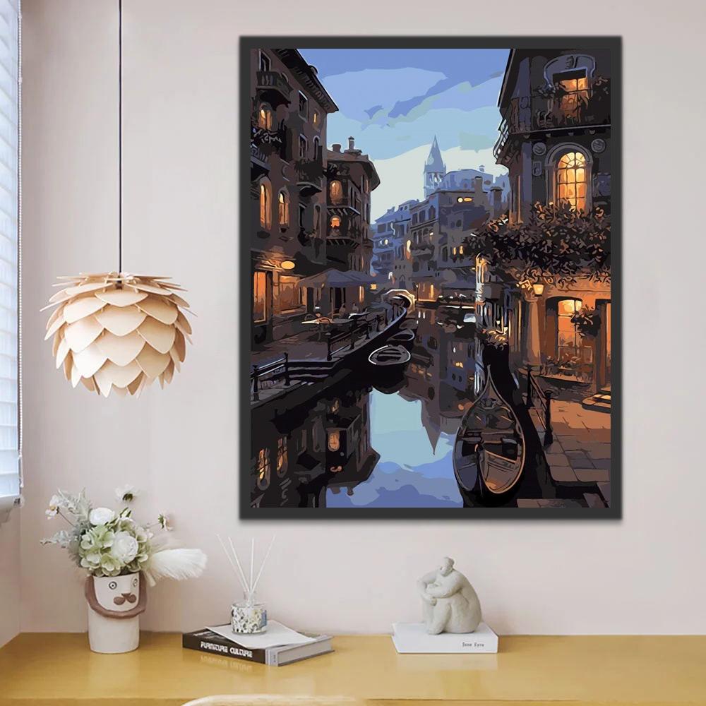 Paisaje de la Noche en Ciudad con Canal Pintar por Números