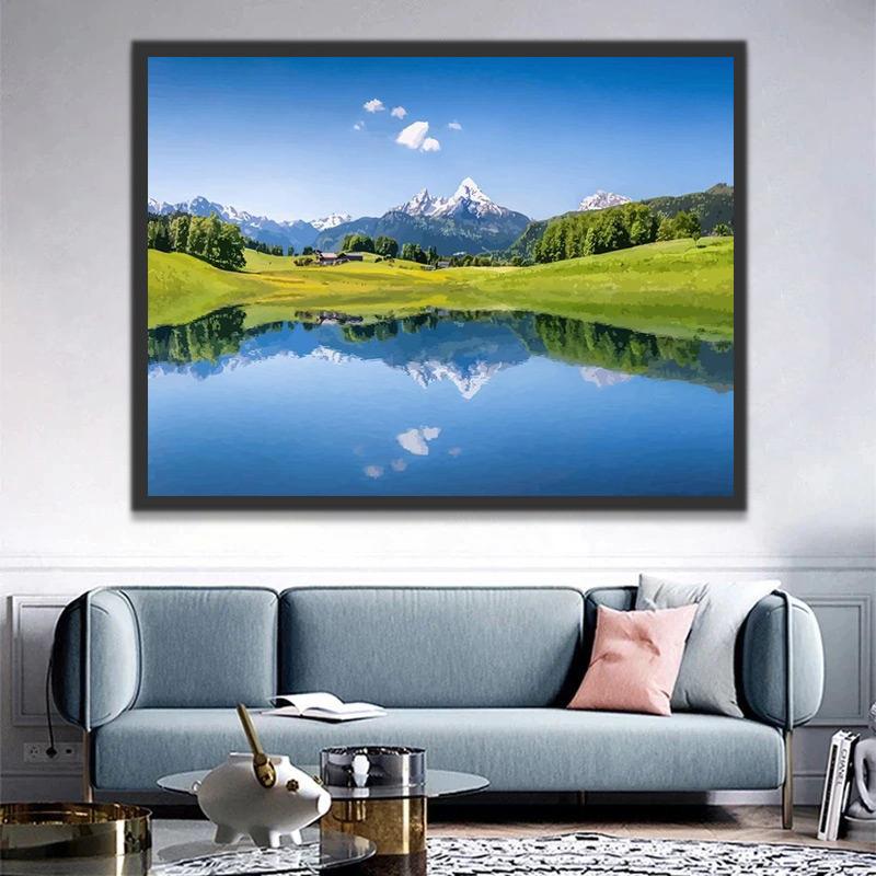 Paisaje de Lago Azul y Valle Verde Pintar por Números