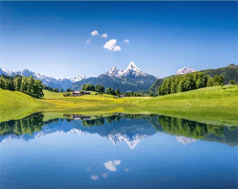 Paisaje de Lago Azul y Valle Verde Pintar por Números