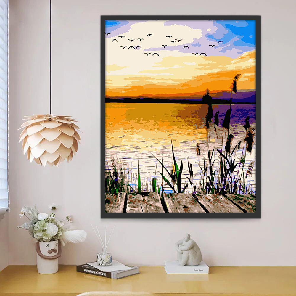 Paisaje de Lago y Puente de Madera Pintar por Números