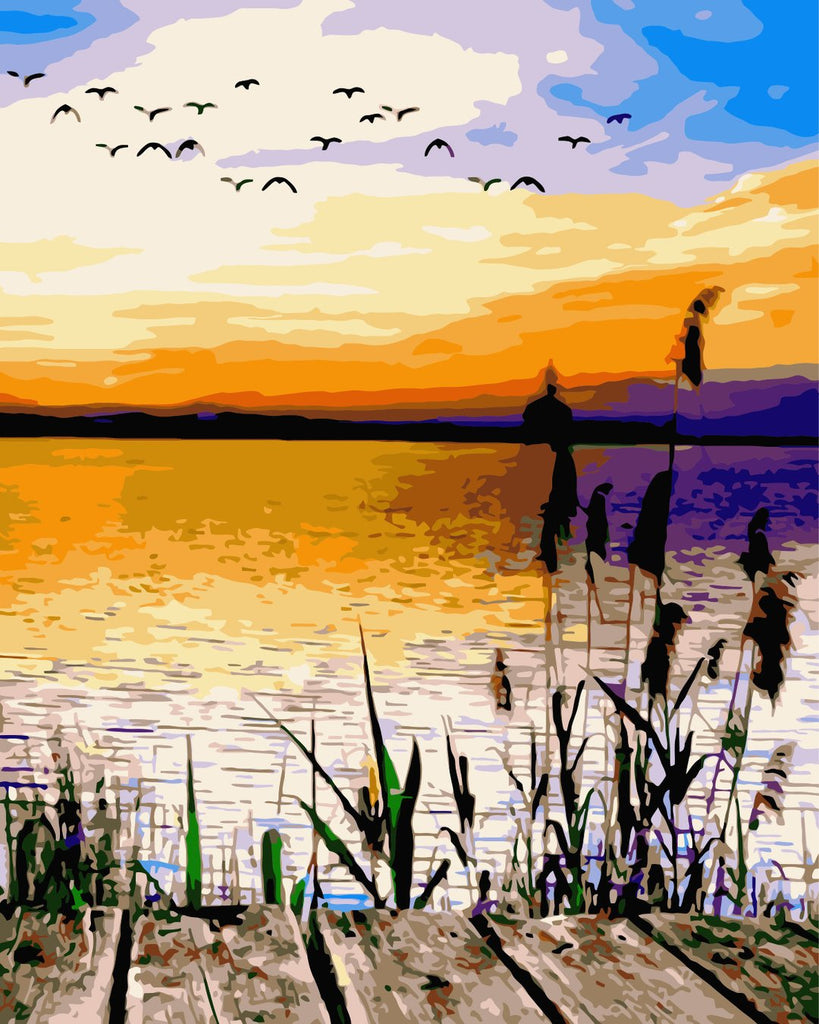 Paisaje de Lago y Puente de Madera Pintar por Números