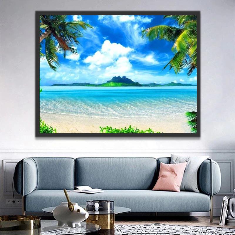 Paisaje de Mar Azul con Palmeras Pintar por Números