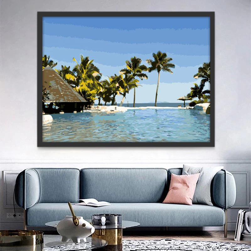 Paisaje de Mar Azul y Palmeras Pintar por Números