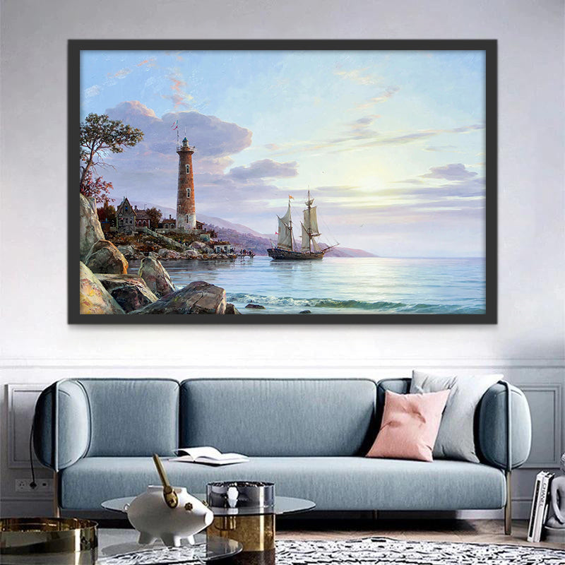 Paisaje de Mar con Faro y Barcos Pintar por Números
