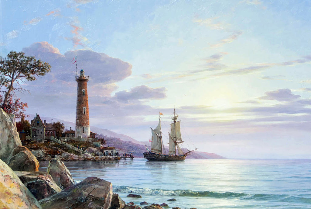 Paisaje de Mar con Faro y Barcos Pintar por Números