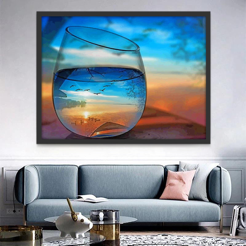 Paisaje de Mar en un Vaso de Vidrio Pintar por Números