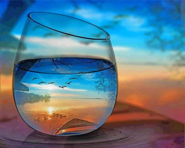 Paisaje de Mar en un Vaso de Vidrio Pintar por Números