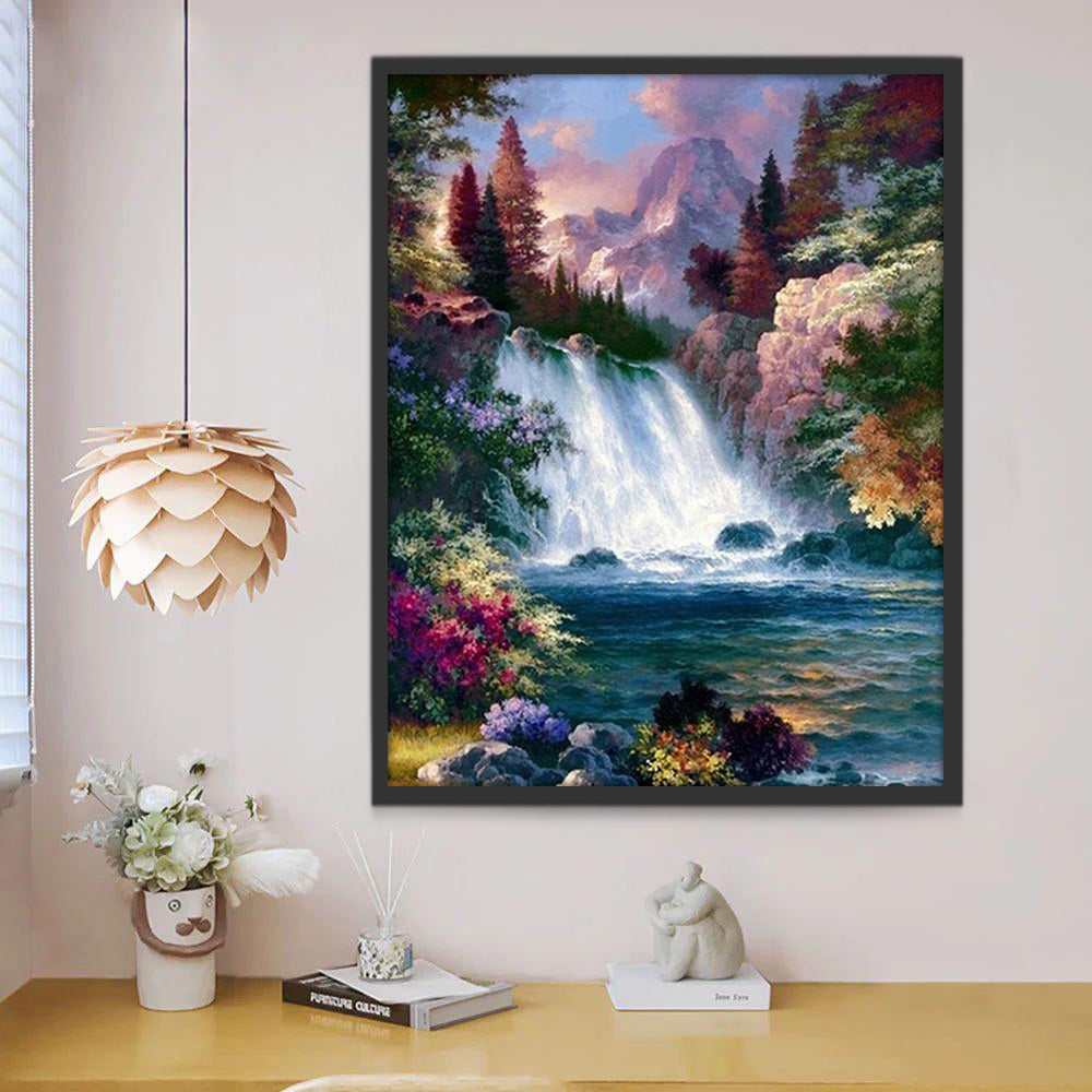 Paisaje de Montaña con Bosque y Cascada Pintar por Números