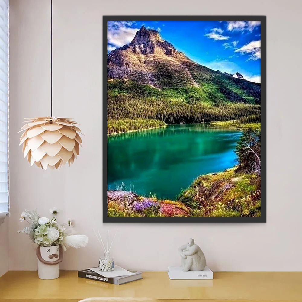 Paisaje de Montaña Verde y Río Azul Pintar por Números