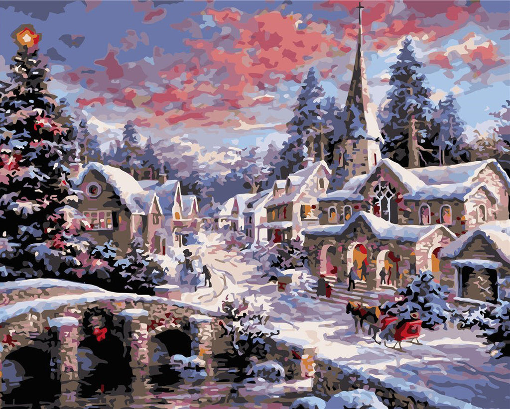 Paisaje de Navidad en el Pueblo Pintar por Números