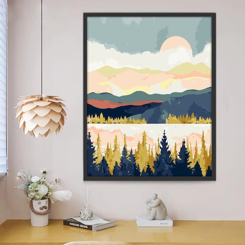 Paisaje de Pinos y Montañas Pintar por Números