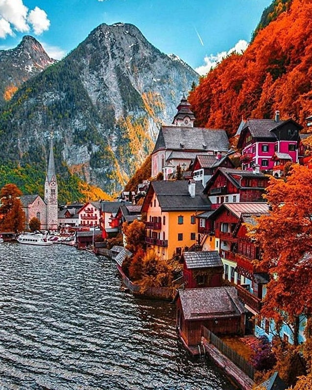 Paisaje de Pueblo Costero y Montañas Pintar por Números
