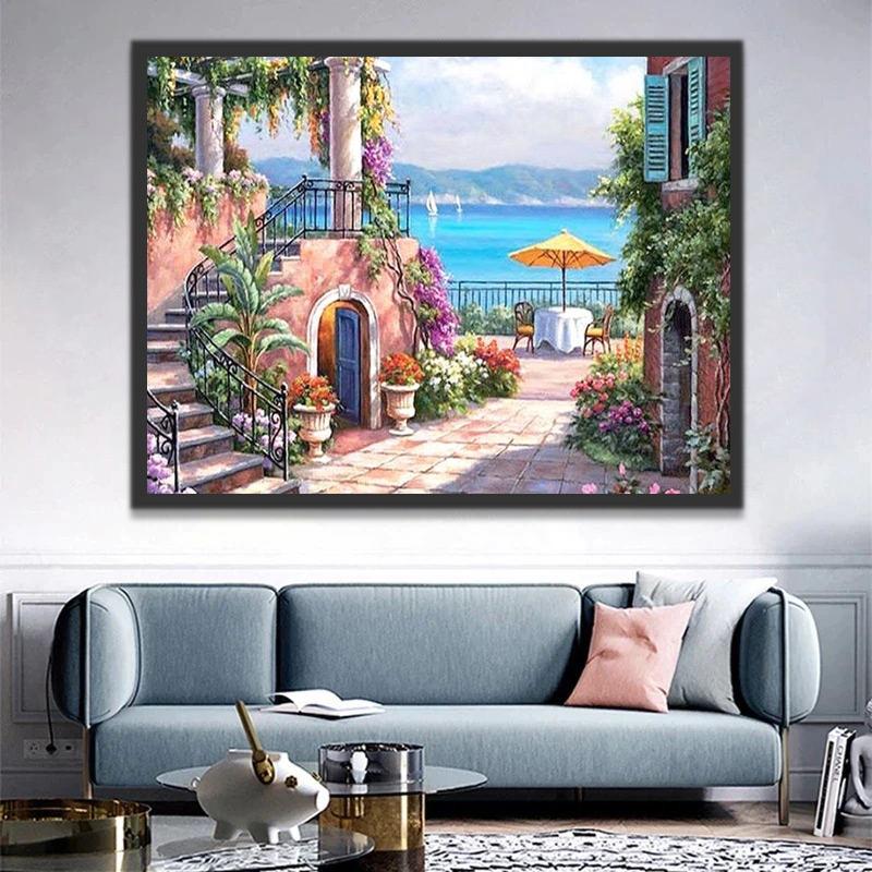 Paisaje de Pueblo en la Costa Pintar por Números