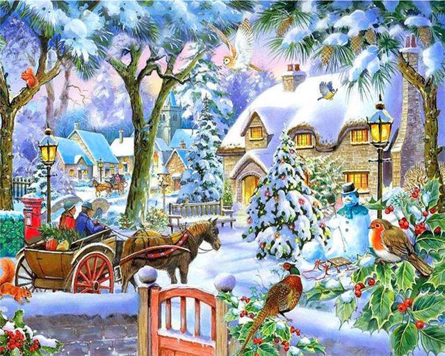 Paisaje de Pueblo en la Navidad Pintar por Números