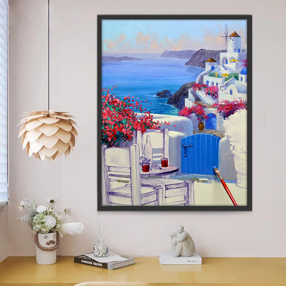 Paisaje de Santorini y Mar Pintar por Números
