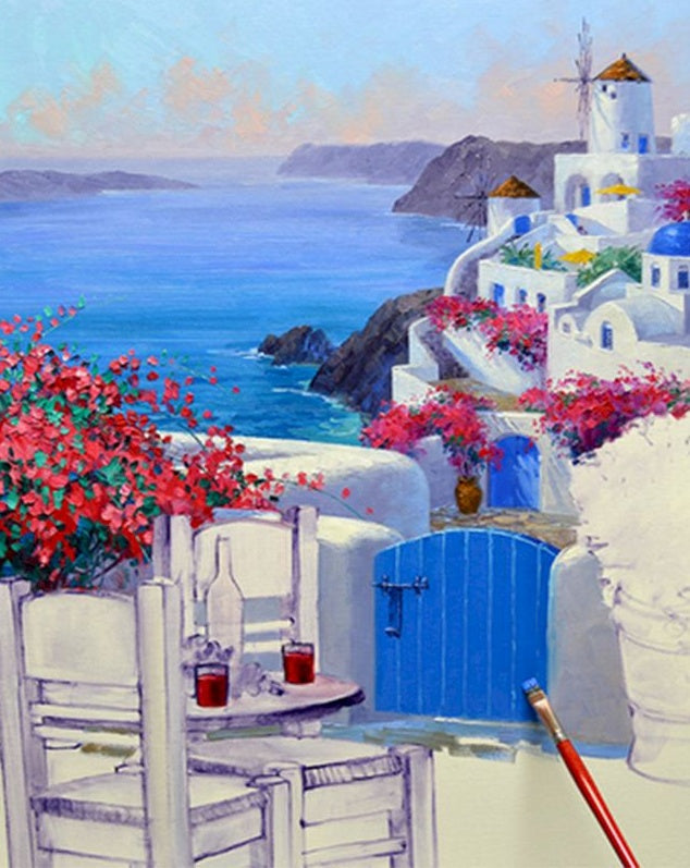 Paisaje de Santorini y Mar Pintar por Números