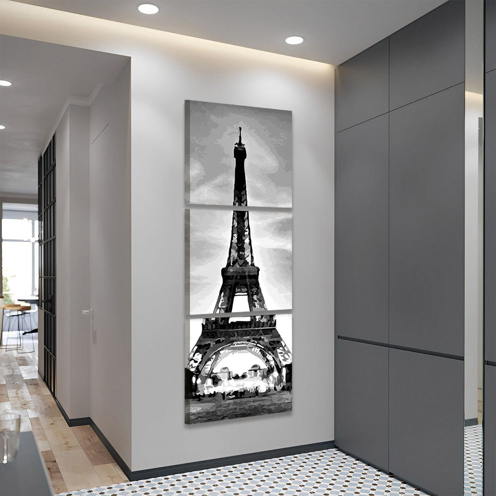 Paisaje de Torre Eiffel en Blanco y Negro 3 Partes Pintar por Números