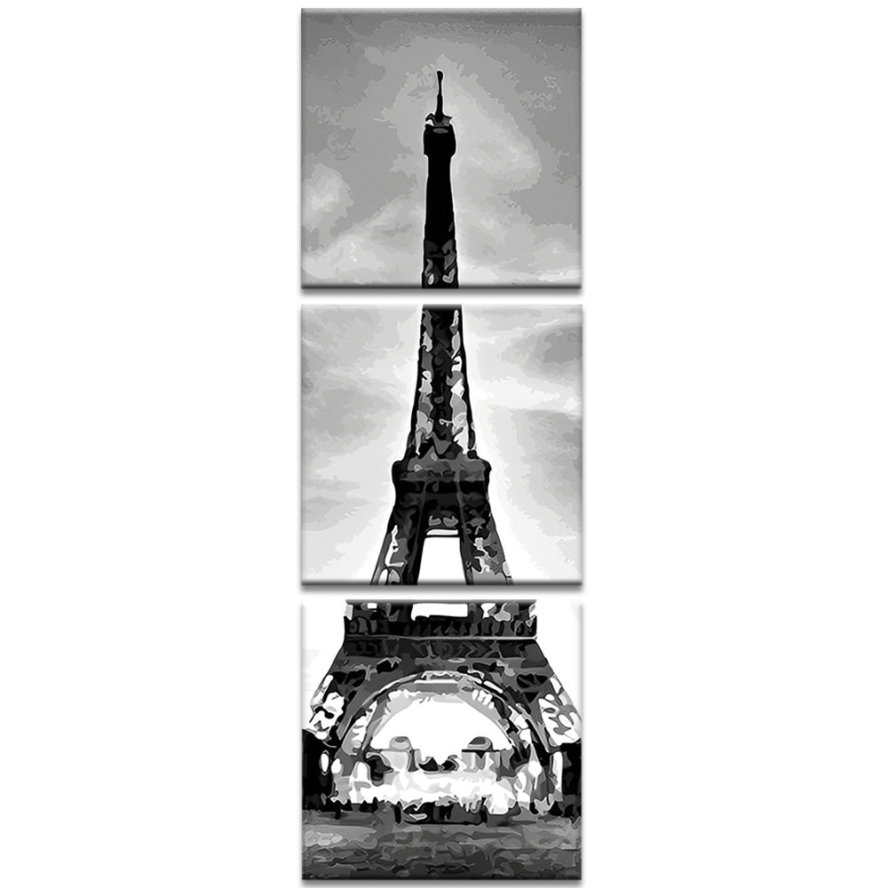 Paisaje de Torre Eiffel en Blanco y Negro 3 Partes Pintar por Números