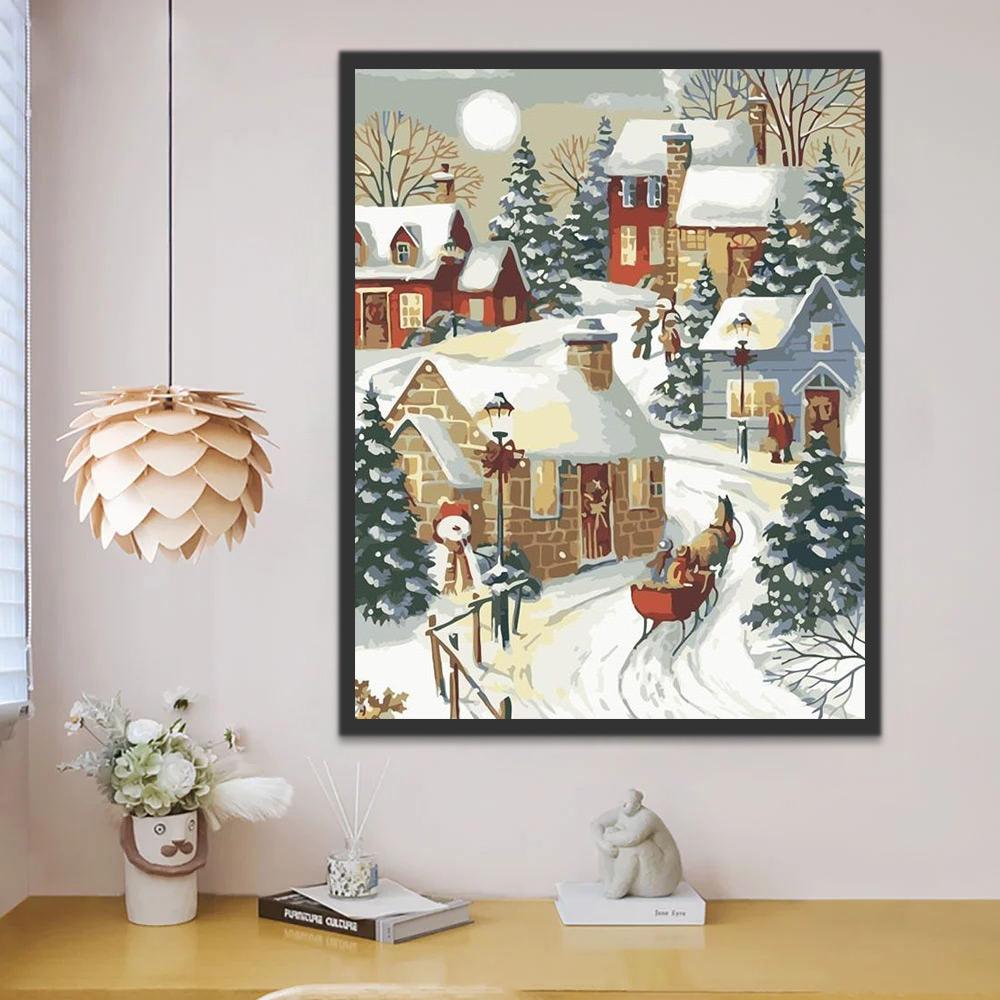 Paisaje del Pueblo en la Navidad Pintar por Números