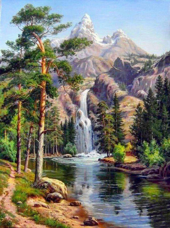 Paisaje Montañoso con Cascada Pintar por Números