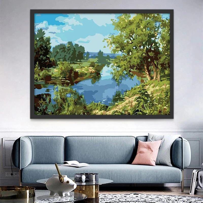 Paisaje Natural con Bosque y Río Pintar por Números