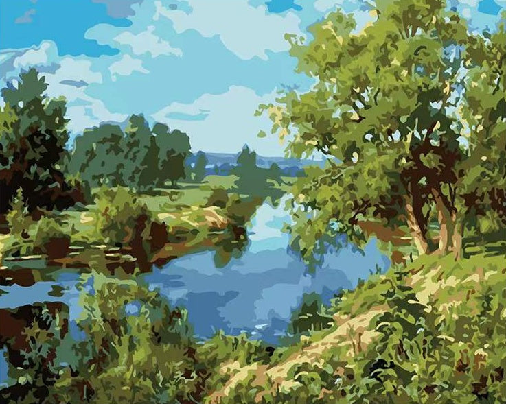 Paisaje Natural con Bosque y Río Pintar por Números