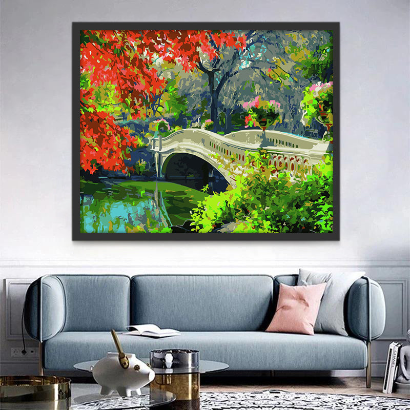 Paisaje Natural con Puente y Árboles Pintar por Números
